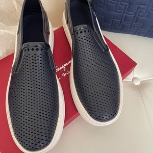 S. Ferragamo Men’s Fly Perforated Rubber Slip Ons